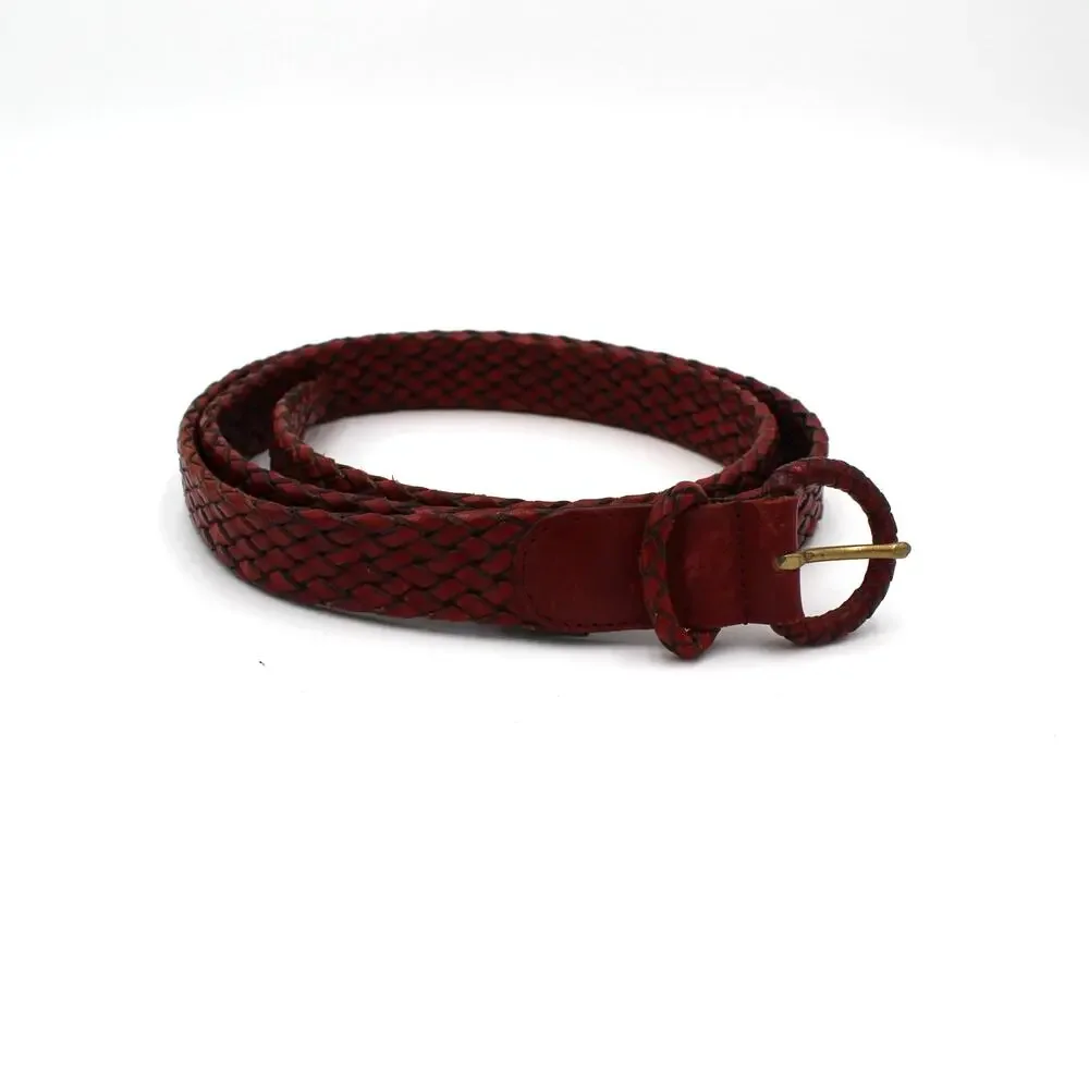 Vintage Cole Haan Braided Leather Belt Mens Size 42 Brown Red Woven Classic 90s